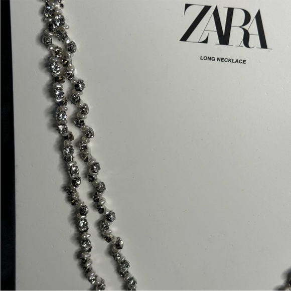 Zara Rhinestone Pearl Double Long Necklace REF. 4548/302 NEW - Picture 4 of 9